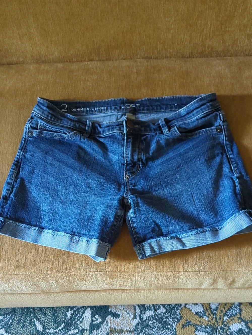 LOFT Dark Blue Denim Roll-Cuff Jean Shorts